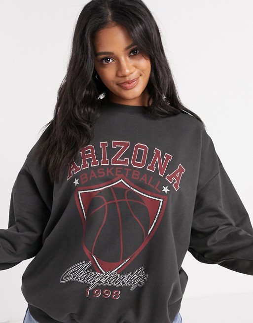 ASOS DESIGN sweatshirt with vintage varsity arizona print in charcoal