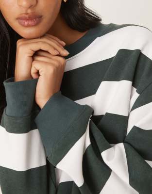 Asos Design Sweatshirt With Wide Green And White Stripes-multi In Gray