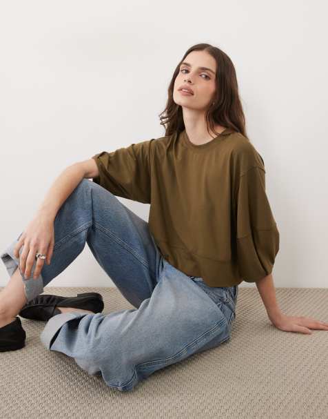 ASOS DESIGN sweattop med mellemlange ærmer i oliven - view 1