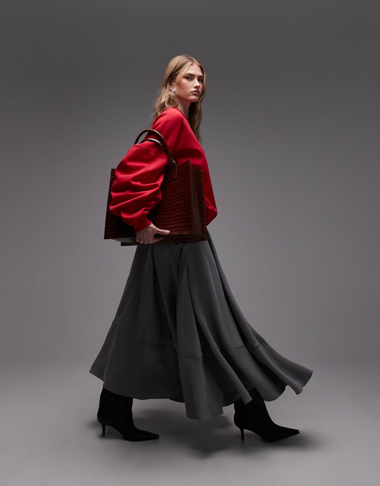 Широкая юбка макси в полный рост от ASOS DESIGN серого цвета