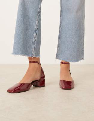 ASOS DESIGN - Sweet - Lackschuhe in Burgunderrot mit mittelhohem Blockabsatz