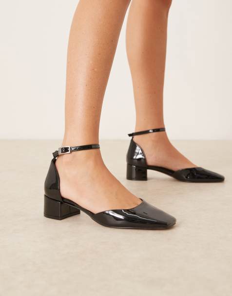 ASOS DESIGN Sweet mid block heel shoes in black patent - view 1