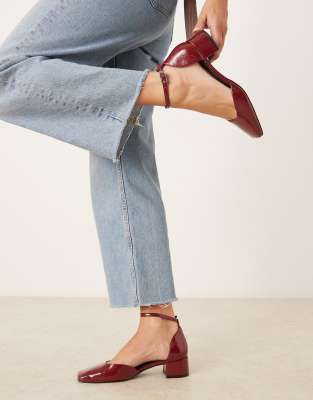 Asos Design Sweet Mid Block Heel Shoes In Burgundy
