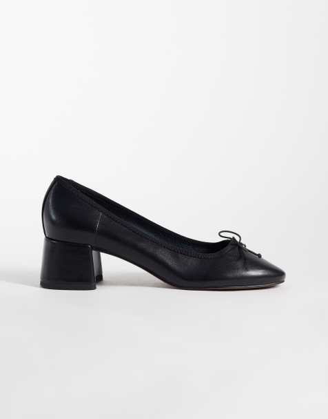 ASOS DESIGN Sweet Pea bow detail block heel mid shoes in black - view 1