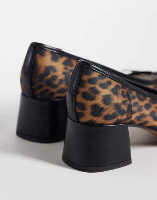 ASOS DESIGN Sweet Pea schoenen met strikdetail, blokhak en middenhoog model in leopard mesh, 4 van 4