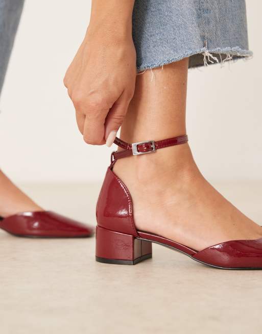 ASOS DESIGN - Sweet - Scarpe con tacco medio bordeaux in vernice, 4 di 4