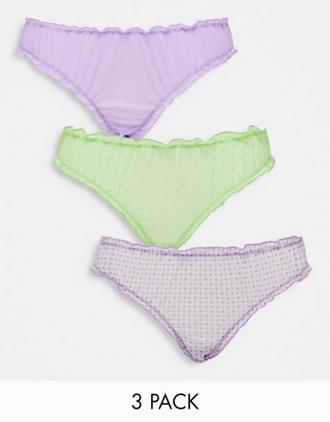 ASOS DESIGN Sweet Thing 3 pack mesh scrunch brazilian brief in multi - view 1