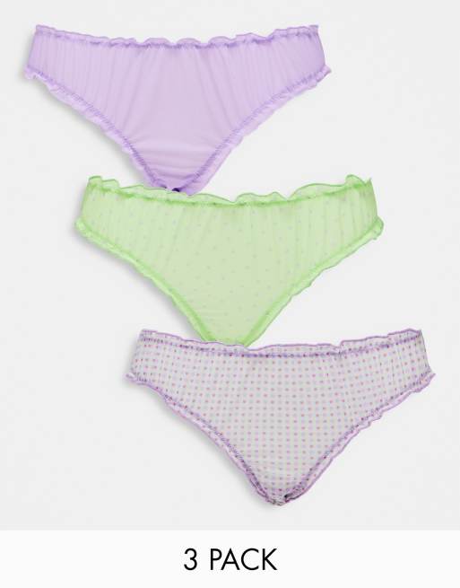 ASOS DESIGN Sweet Thing 3 pack mesh scrunch brazilian brief in multi
