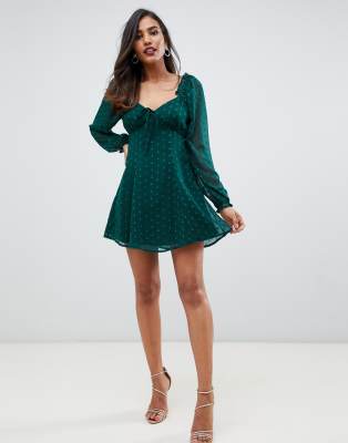 asos design sweetheart babydoll mini swing dress in dobby spot