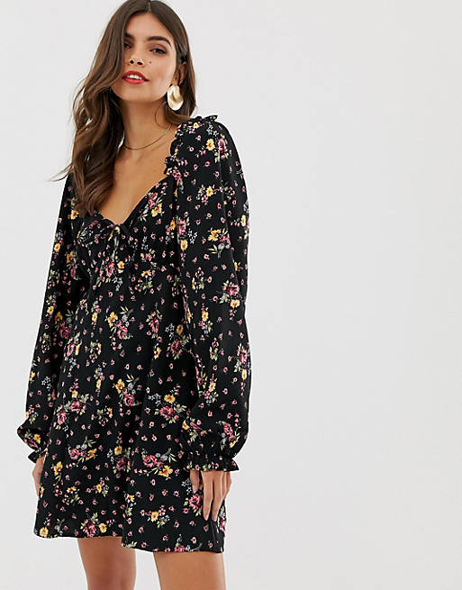 ASOS DESIGN sweetheart babydoll mini swing dress in floral print | ASOS