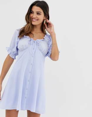 asos design sweetheart babydoll mini swing dress in dobby spot
