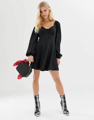 asos design sweetheart babydoll mini swing dress in dobby spot