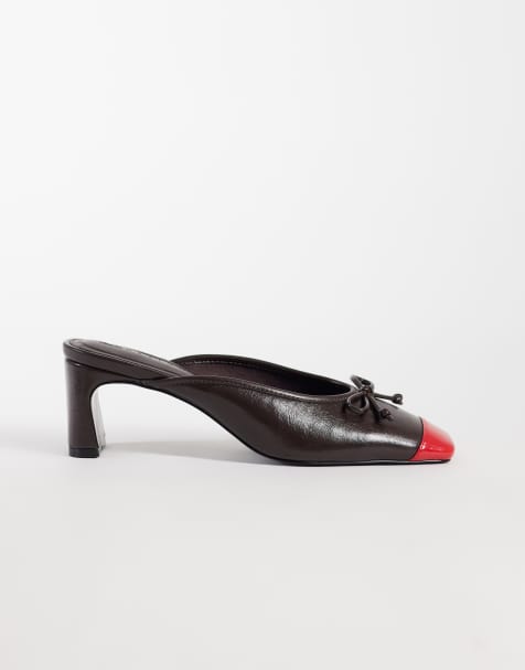 ASOS DESIGN Sweetheart block heeled mules in chocolate and red - view 1