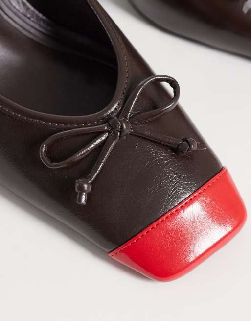 ASOS DESIGN Sweetheart block heeled mules in chocolate and red, 3 of 5