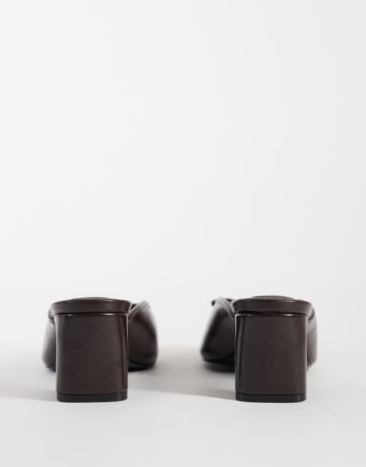 ASOS DESIGN Sweetheart block heeled mules in chocolate and red, 4 of 5