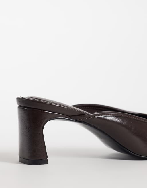 ASOS DESIGN Sweetheart block heeled mules in chocolate and red, 5 of 5