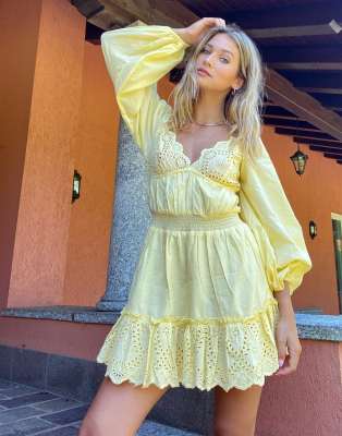 yellow broderie dress
