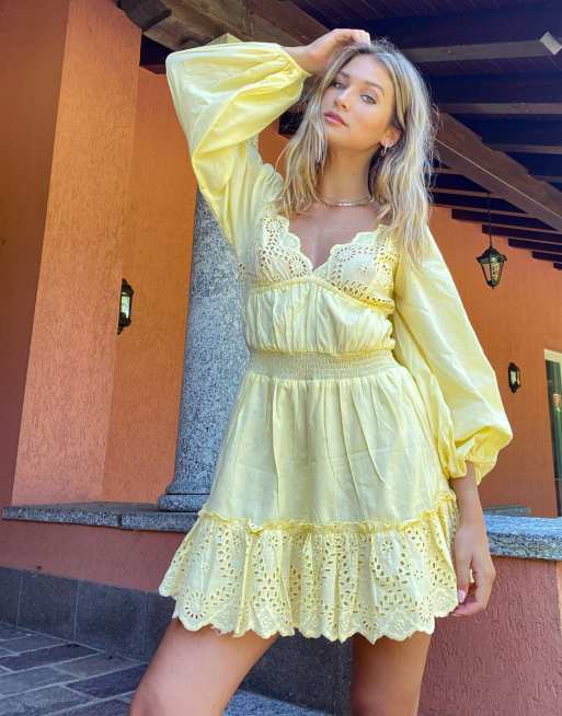 Asos yellow lace outlet dress