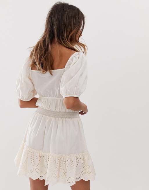 Asos design sweetheart broderie mini dress with elasticated waist store