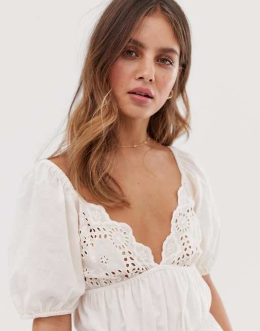 Asos design sweetheart broderie on sale mini dress with elasticated waist