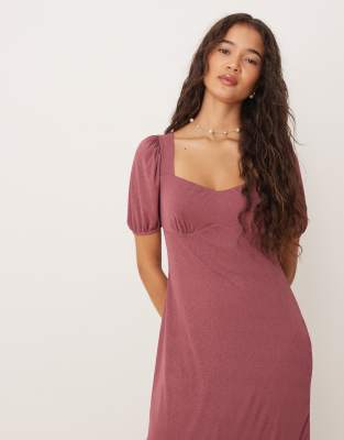 Asos Design Sweetheart Collar Detail Midi Tea Dress In Pink