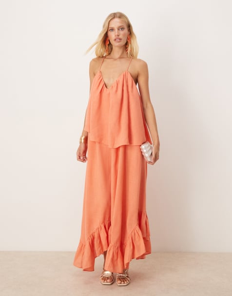 ASOS DESIGN sweetheart double layer volume maxi dress with pephem in coral - view 1