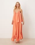 [ASOS DESIGN] ASOS DESIGN sweetheart double-layer volume maxi dress with pephem in coral-Orange 14 Coral
