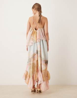 Asos Design Sweetheart Double Layer Volume Maxi Dress With Peplum Hem