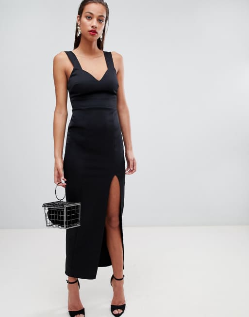 Asos design square neck scuba shop maxi dress with thigh split