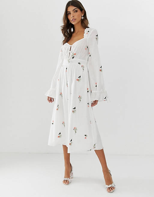 ASOS DESIGN sweetheart midi dress with all over embroidery