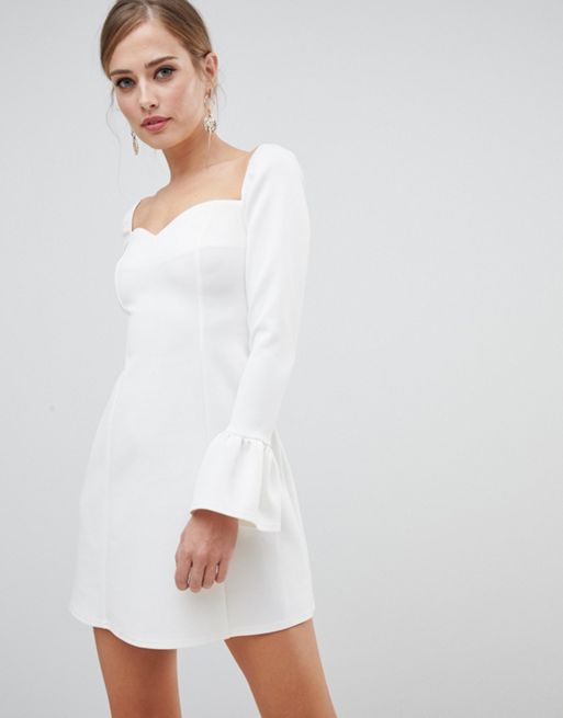 Fluted Sleeve Mini Dress in Ivory