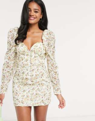 floral broderie puff sleeve mini dress