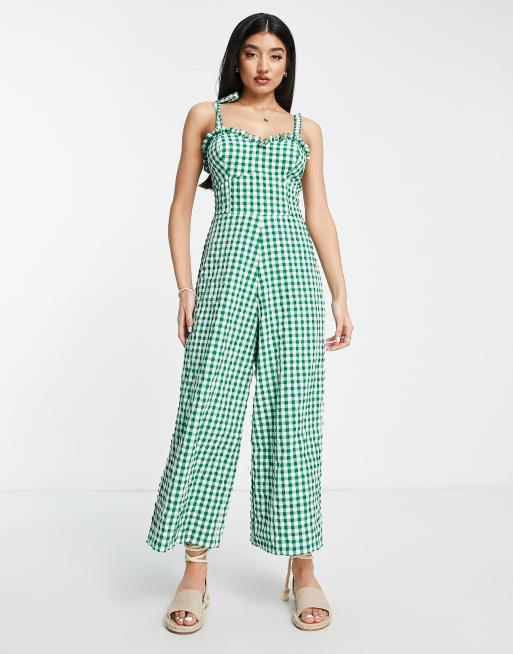 ASOS DESIGN sweetheart neck jumpsuit with tie shoulder in green