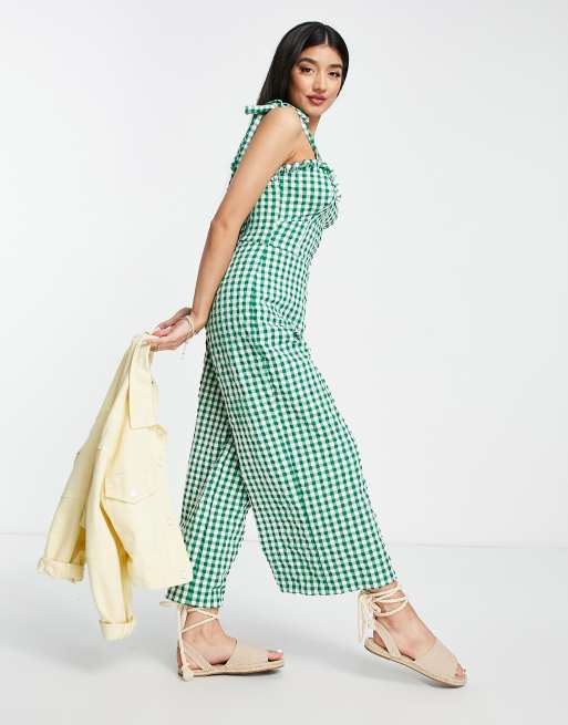 ASOS DESIGN sweetheart neck jumpsuit with tie shoulder in green