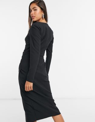 black ruched wrap dress