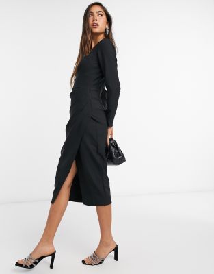 ruched wrap midi dress