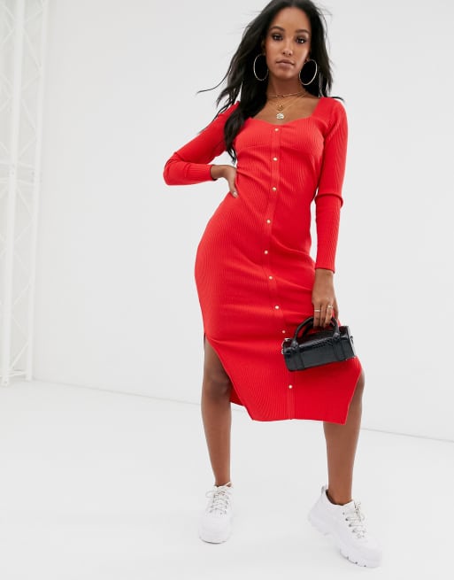 Asos design rib popper midi clearance skirt