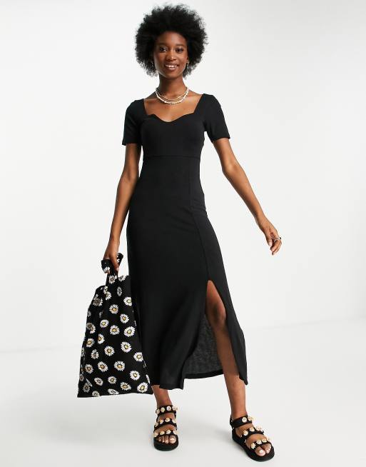 ASOS DESIGN sweetheart neck ribbed maxi dress in black ASOS