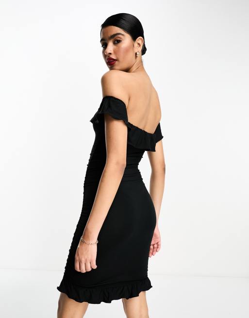 Asos black ruffle dress best sale