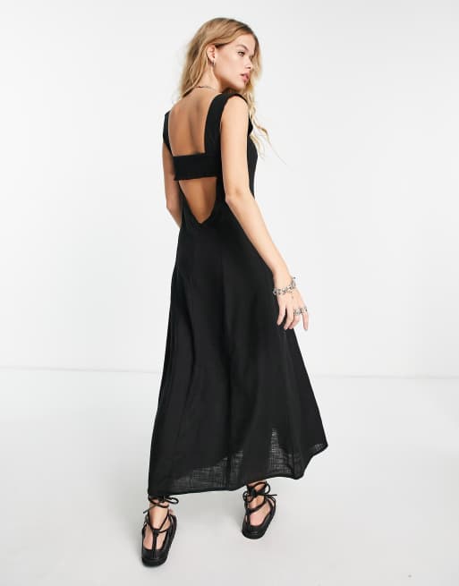 Asos black store linen dress