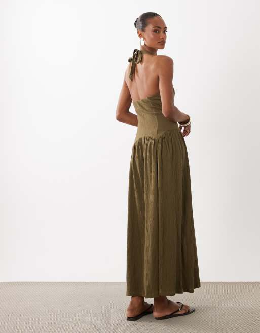 ASOS DESIGN sweetheart neck shirred maxi dress in brown, 3 of 4