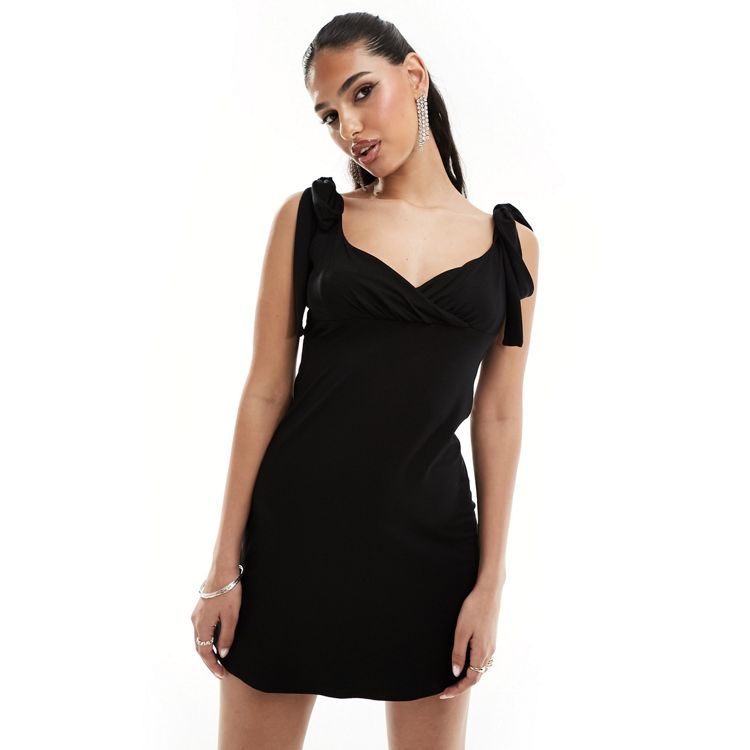 ASOS DESIGN sleeveless macrame studded mini dress with fringed hem in black