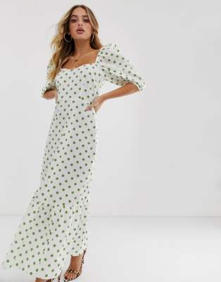 white polka dot midi dress