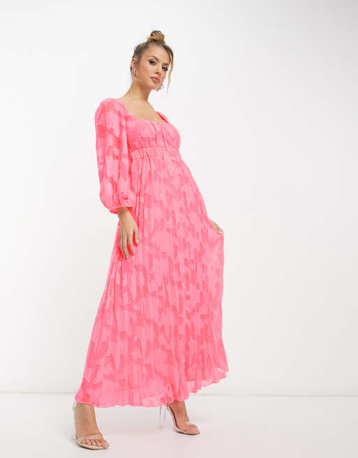 ASOS DESIGN sweetheart burnout pleated midi in pink |