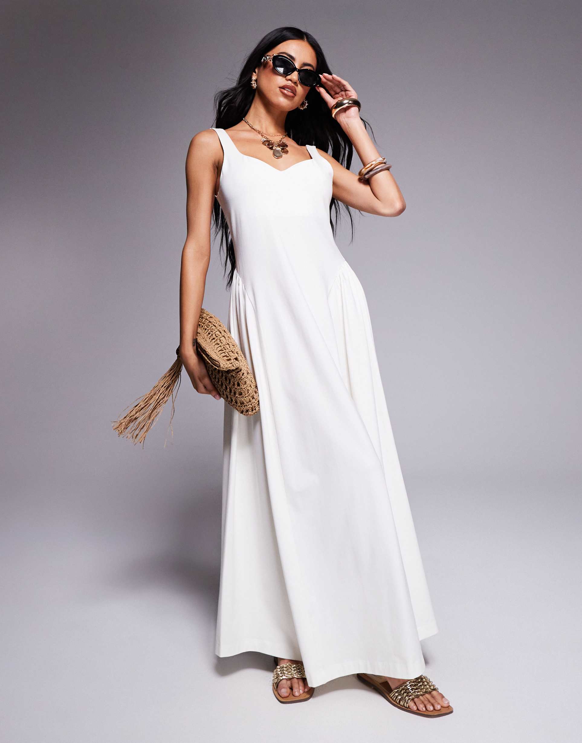 asos design sweetheart neckline maxi dress in off-white