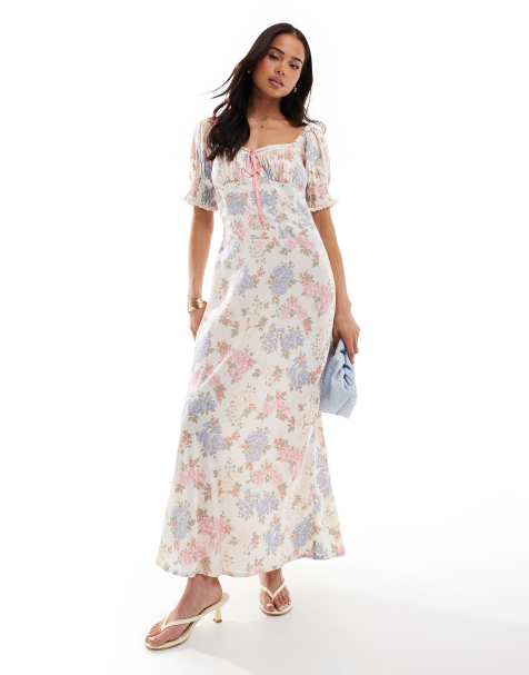 ASOS DESIGN sweetheart neckline ribbon midi dress in mixed floral print - view 1