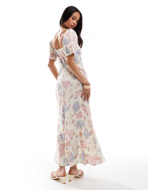 ASOS DESIGN sweetheart neckline ribbon midi dress in mixed floral print