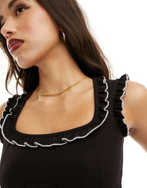 ASOS DESIGN sweetheart neckline top in black, 3 of 4