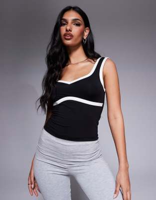 Asos Design Sweetheart Polyamide Contrast Binding Tank Top In Black