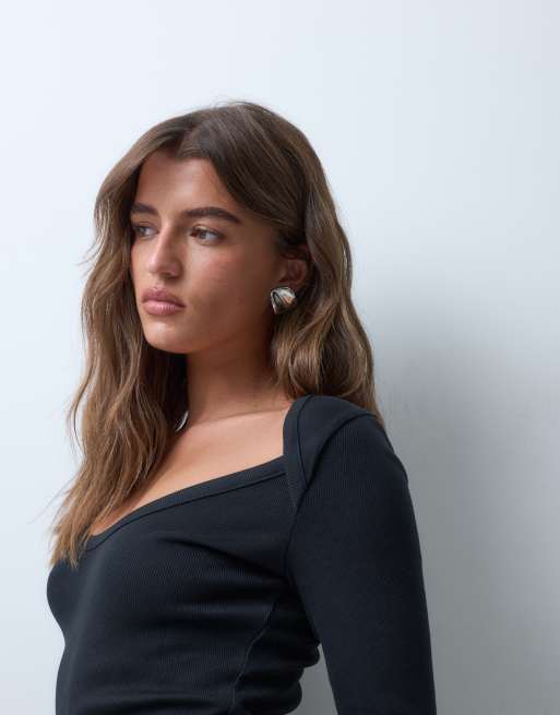 ASOS DESIGN sweetheart rib mini dress in black, 2 of 4